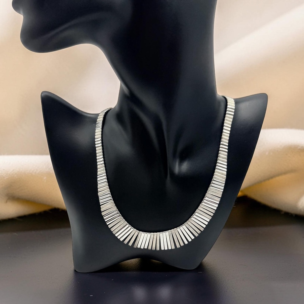 Vintage 925 Sterling Silver Fringe Collar Necklace –  Signed FMC Italy 16”